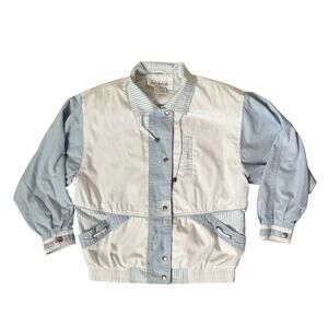 VTG 90s Westport Ltd. Womens Windbreaker Jacket Cotton Blend Blue and White Sz M